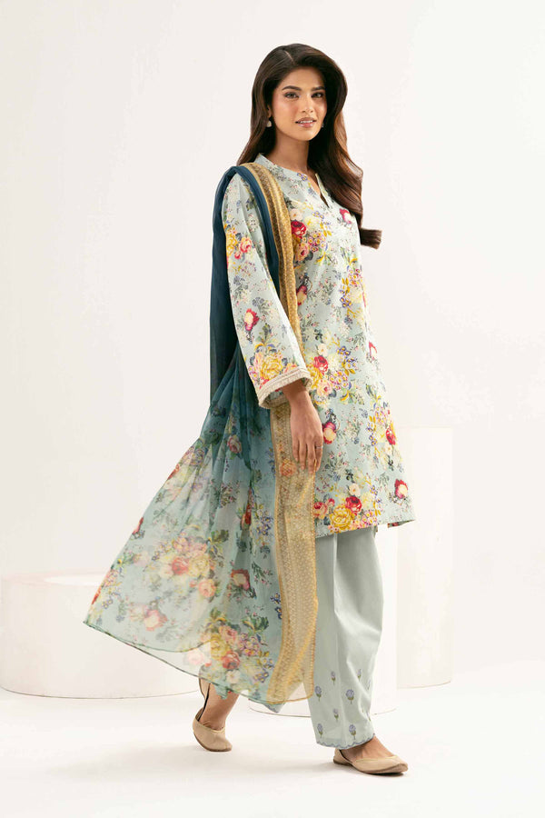 3 Piece - Printed Embroidered Suit